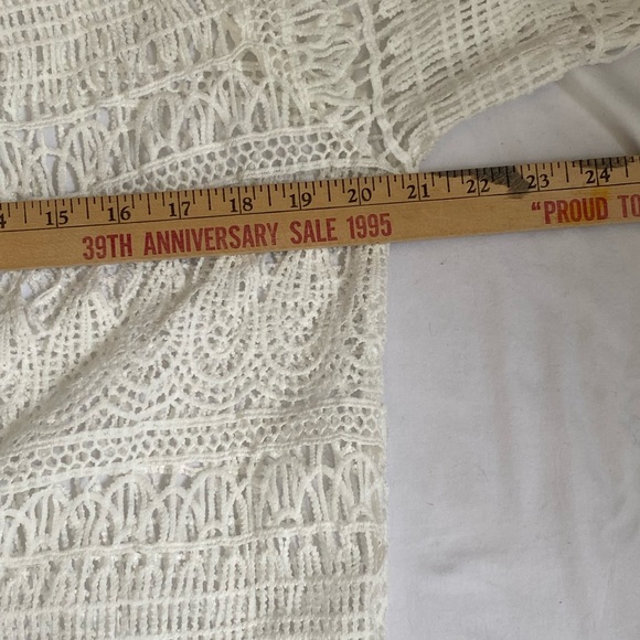 White Lace Crochet 3/4 Sleeve Cover-Up Duster Cardigan Coastal Beach Resortwear - Picture 7 of 9